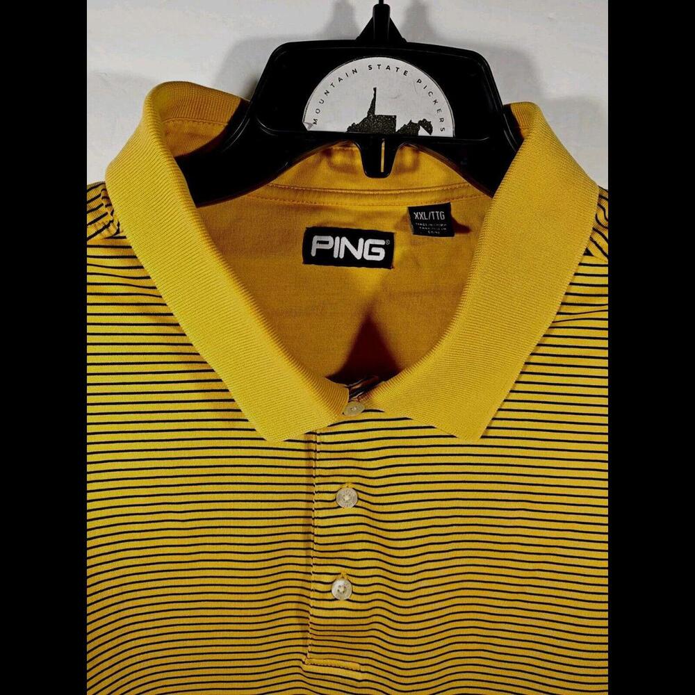 Ping Golf Polo Men's Size 2XL Yellow With Black Stripes Hollow Creek Club - Picture 4 of 6